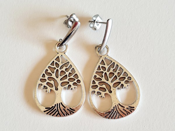 Boucles oreilles arbre de vie argentée